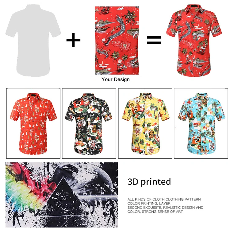 Summer Print Quick Dry Custom Cuban Collar Linen Short Sleeve Silk Button up Down Bowling Hawaiian Shirt Men′ S Shirts