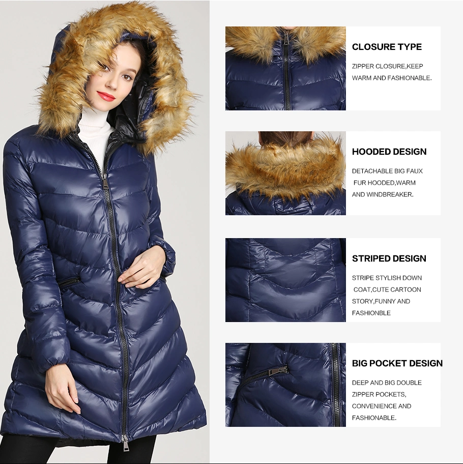 Ladies Long Water Resistant Fake Down Padded Winter Women Padding Jacket