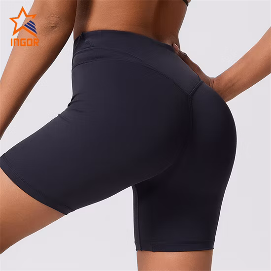 Mulheres altas do bolso do desgaste dos esportes da aptidão da cintura do OEM que correm o short do desgaste da ioga