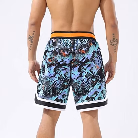 2023 Shorts de basquete masculinos com impressão personalizada com cordão e malha respirável