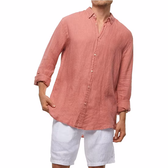 Camisas de manga comprida de cor sólida de algodão e linho Camisas masculinas modernas plus size